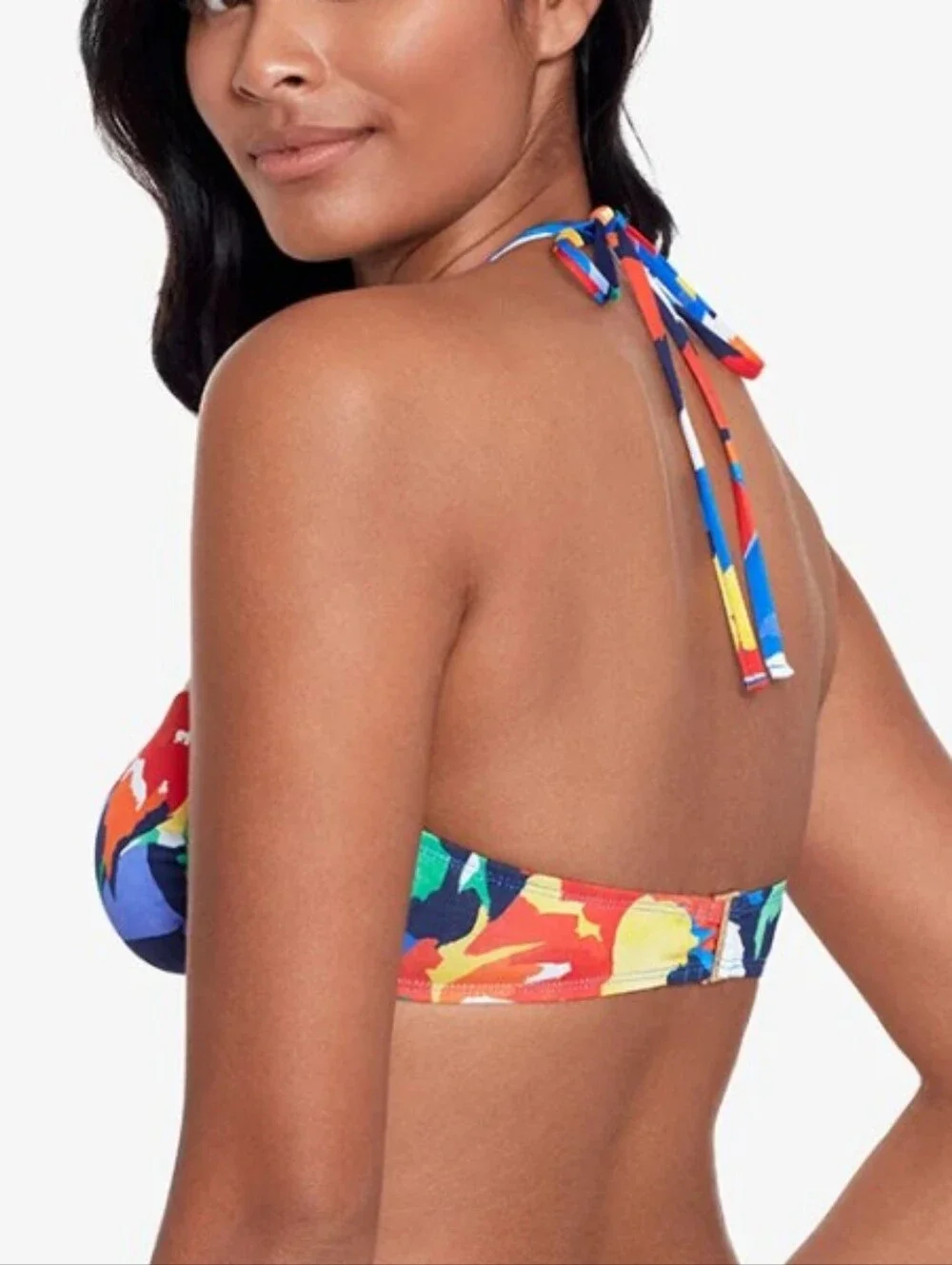 Lauren Ralph Lauren Womens Bold Abstract Floral V Wire Bandeau Bikini Top NWT 4